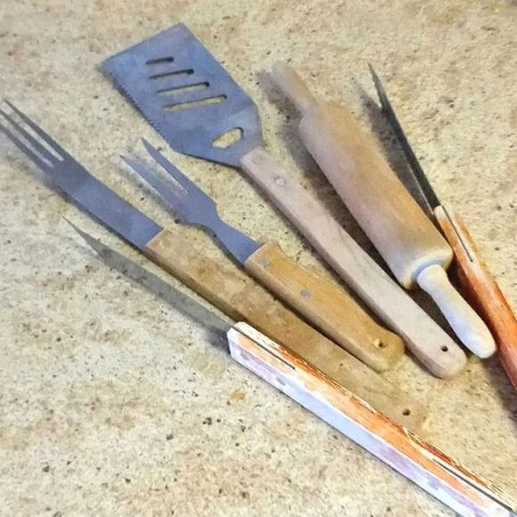 VTG 5 Piece Wooden Handle Kitchen BBQ Serving Utensils Bundle - Picture 2 of 14